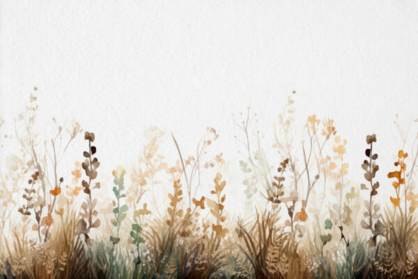 A painting of grass and flowers