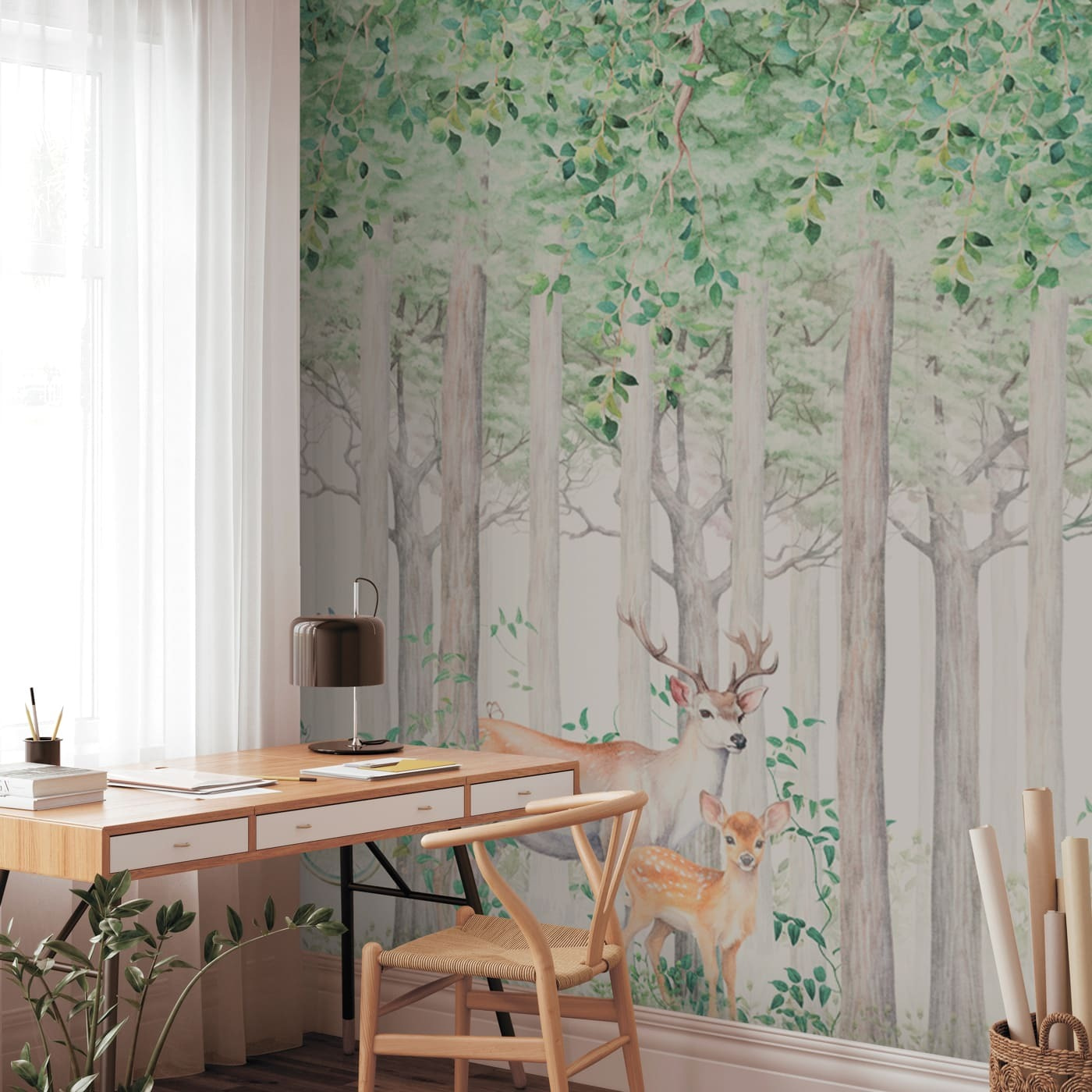 A painting of animals in a forest