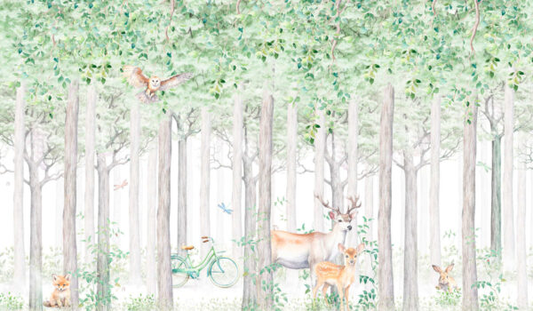 A painting of animals in a forest