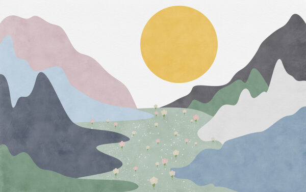Un paisaje con montañas y flores Un paisaje con montañas y flores