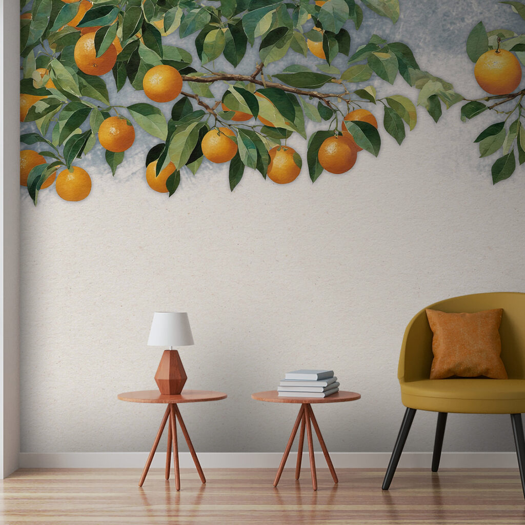 A branch of oranges with leaves