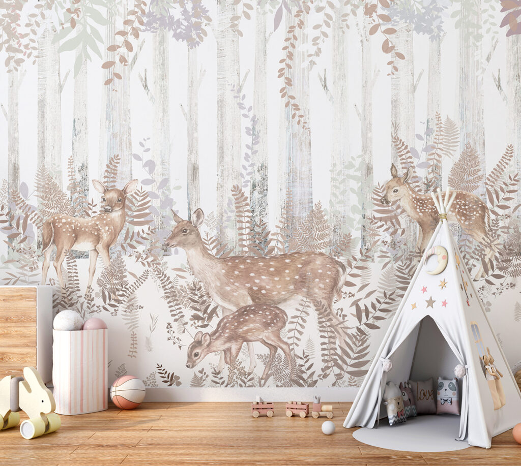 A group of deer in a forest A group of deer in a forest