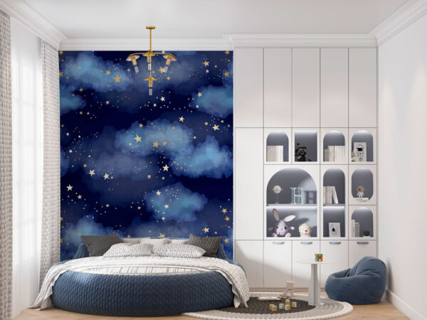 Un cielo azul con nubes y estrellas Un cielo azul con nubes y estrellas