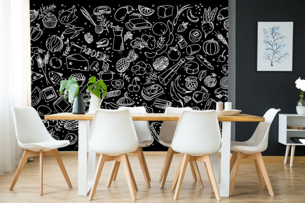 A black and white drawing of food