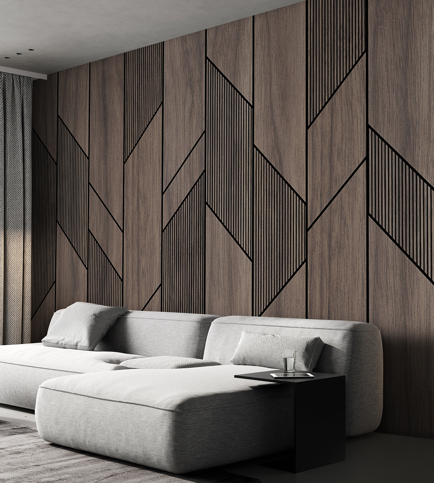 A wood paneling with black lines