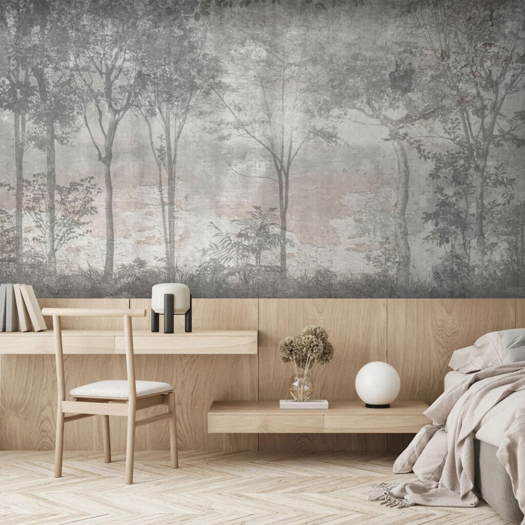 A grey and white photo of trees A grey and white photo of trees