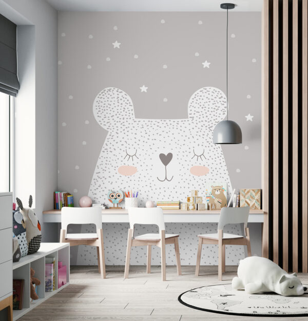 Fotomurales Fotomurales Un oso blanco con lunares y estrellas (SKU: u97174)