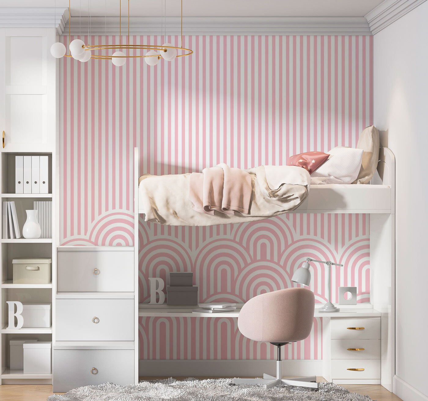 Pink and white striped wallpaper