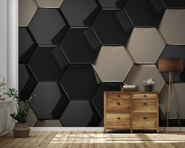 Motivo hexagonal en negro y beige Motivo hexagonal en negro y beige