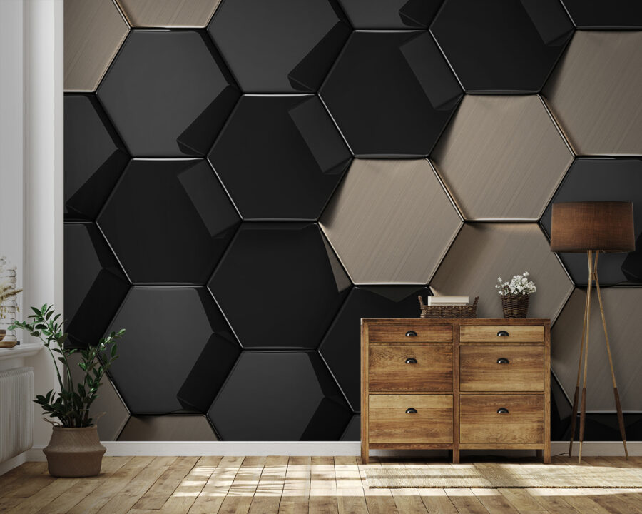 Motivo hexagonal en negro y beige Motivo hexagonal en negro y beige