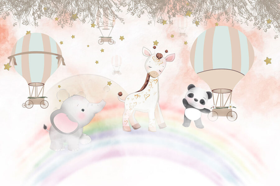 Animales de dibujos animados sobre un arco iris Animales de dibujos animados sobre un arco iris