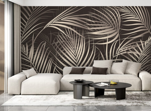 Elegantes hojas de palmera sobre un fondo oscuro Elegantes hojas de palmera sobre un fondo oscuro
