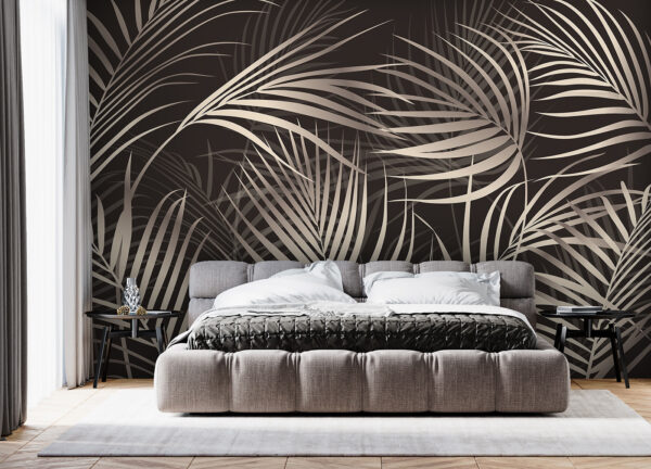 Elegantes hojas de palmera sobre un fondo oscuro Elegantes hojas de palmera sobre un fondo oscuro