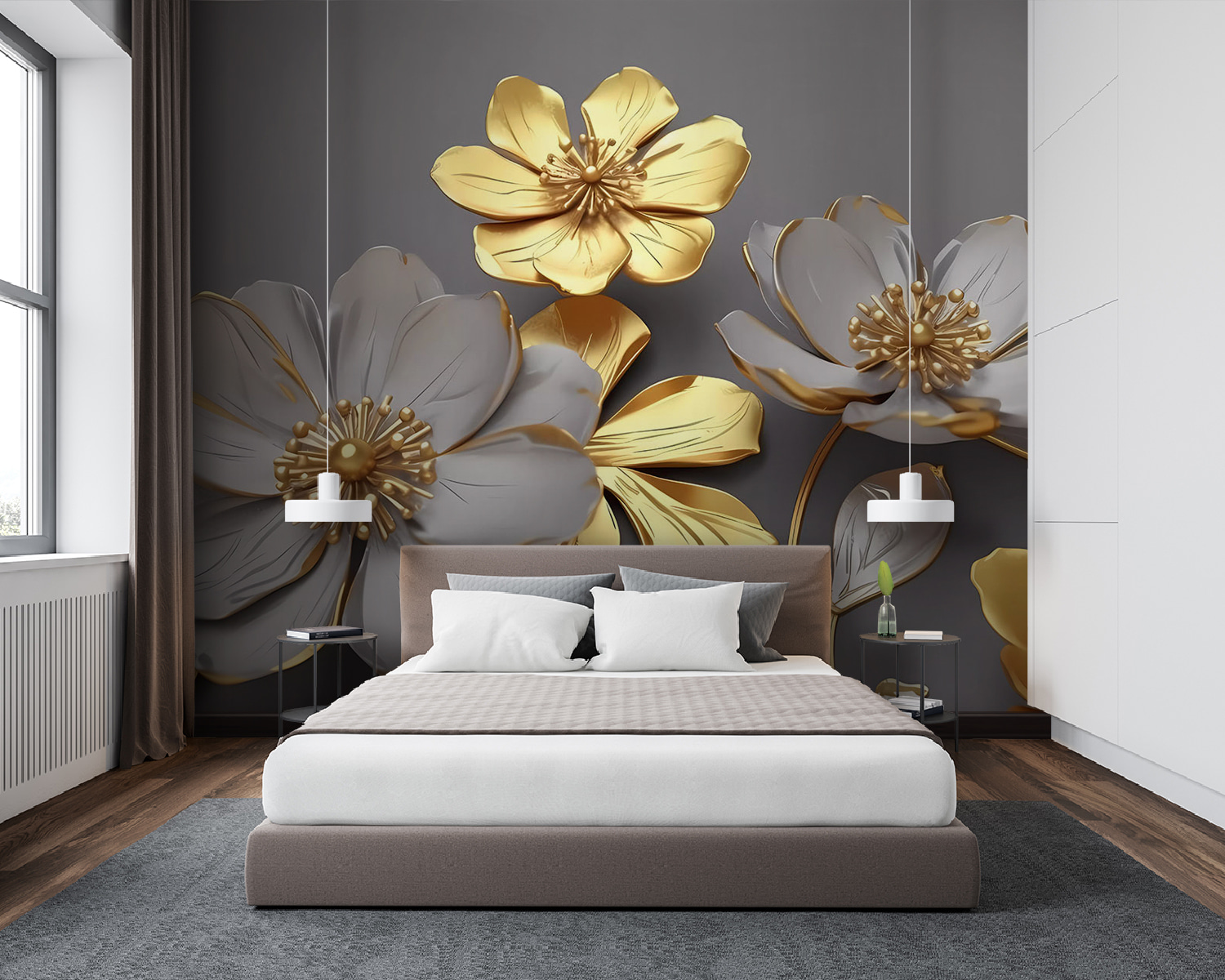 Group of flowers on a gray background