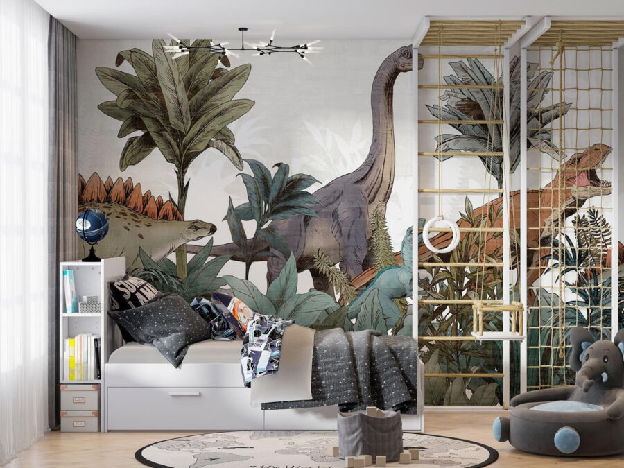 Grupo de dinosaurios en una jungla