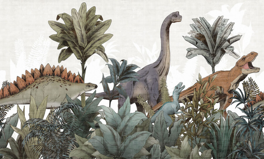 Grupo de dinosaurios en una jungla