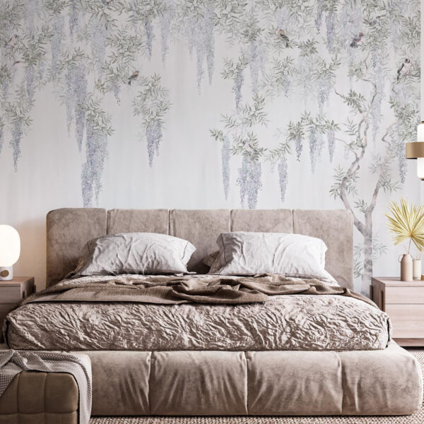 Papel pintado con flores y pájaros Papel pintado con flores y pájaros