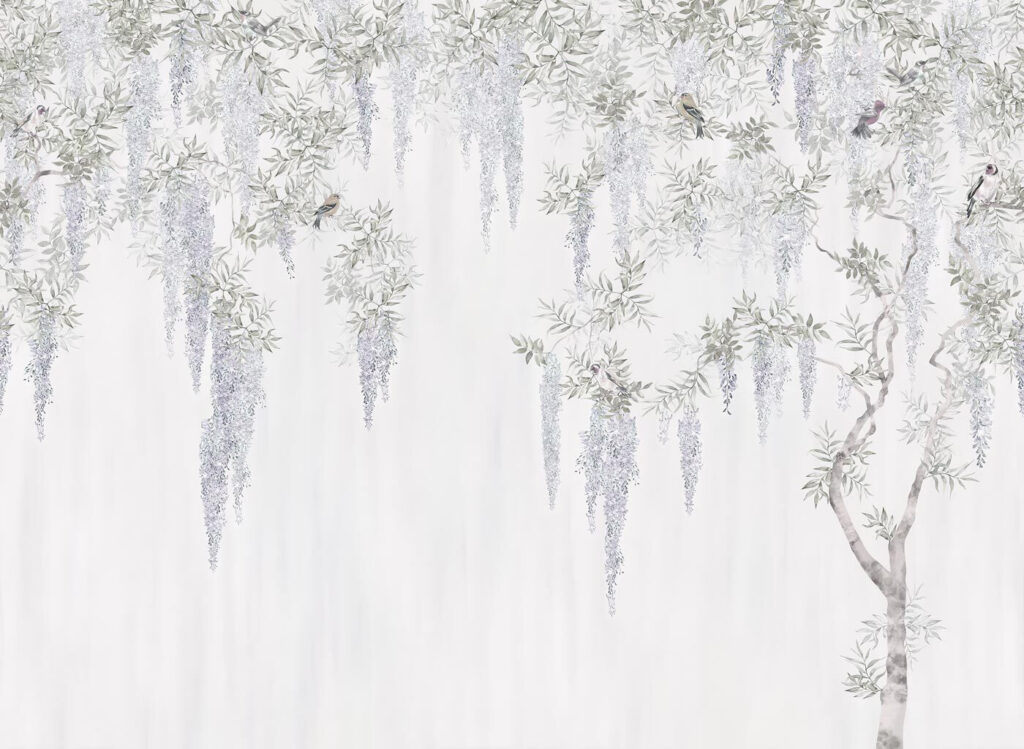 Papel pintado con flores y pájaros Papel pintado con flores y pájaros