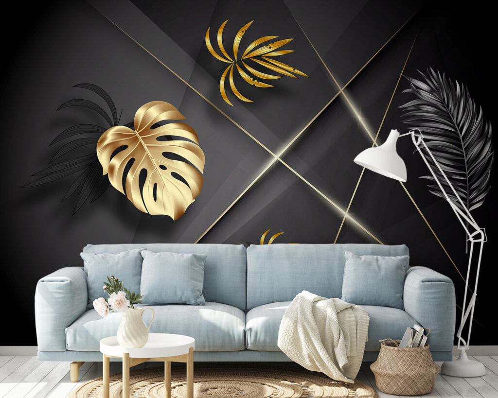 Elegant metallic leaves on dark backdrop Elegant metallic leaves on dark backdrop