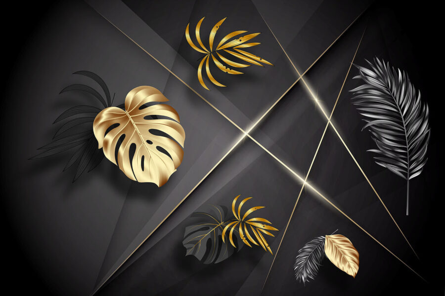 Elegantes hojas metálicas sobre fondo oscuro. Elegantes hojas metálicas sobre fondo oscuro.