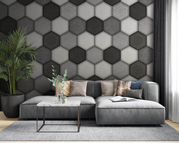 Motivo geométrico hexagonal en escala de grises. Motivo geométrico hexagonal en escala de grises.