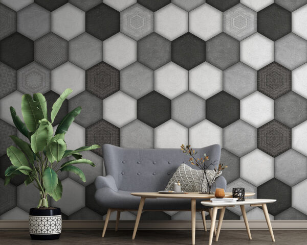Motivo geométrico hexagonal en escala de grises. Motivo geométrico hexagonal en escala de grises.