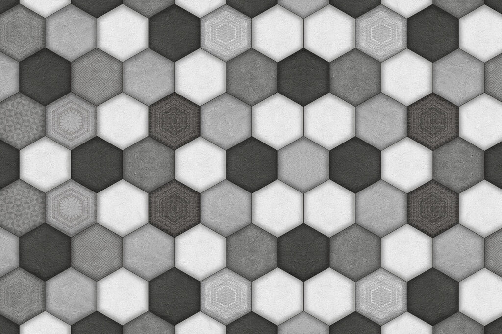 Motivo geométrico hexagonal en escala de grises. Motivo geométrico hexagonal en escala de grises.