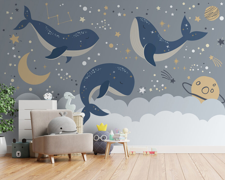 Grupo de ballenas en el cielo