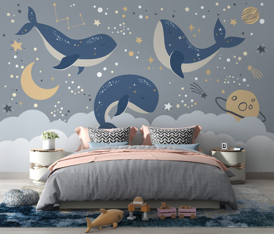 Grupo de ballenas en el cielo