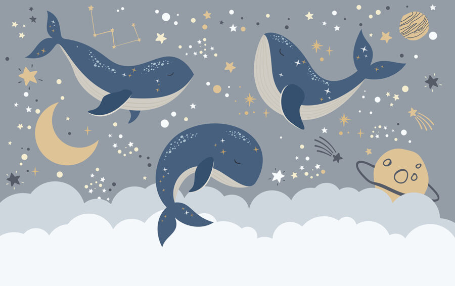 Grupo de ballenas en el cielo