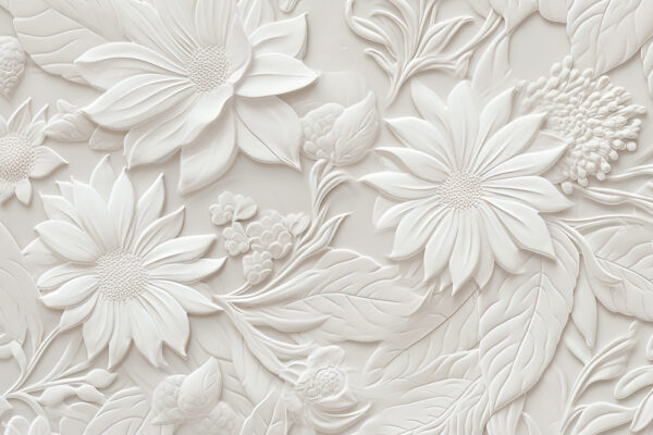 Pared blanca con flores y hojas Pared blanca con flores y hojas