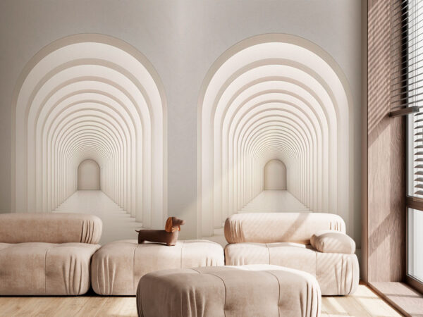 Pasillo blanco con ventanas de arco Pasillo blanco con ventanas de arco