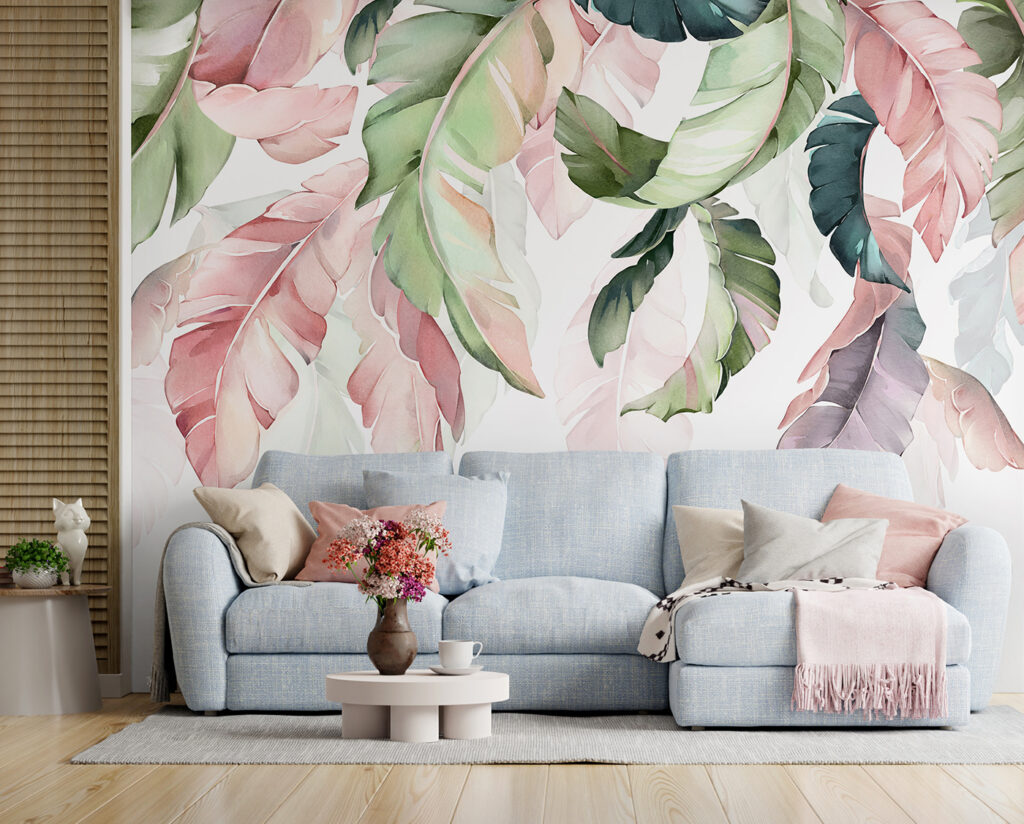 Delicate leaves in soft pastel hues