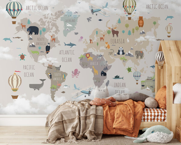 Mapa del mundo con animales y aves Mapa del mundo con animales y aves