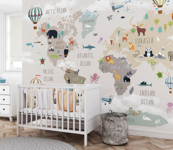 Mapa del mundo con animales y aves Mapa del mundo con animales y aves