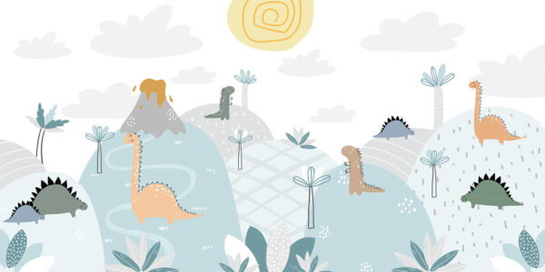 Dibujo animado de dinosaurios en una colina Dibujo animado de dinosaurios en una colina