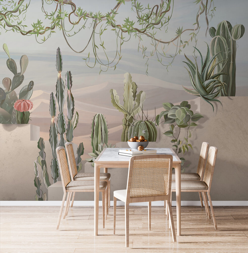 Wall mural of cacti and succulents