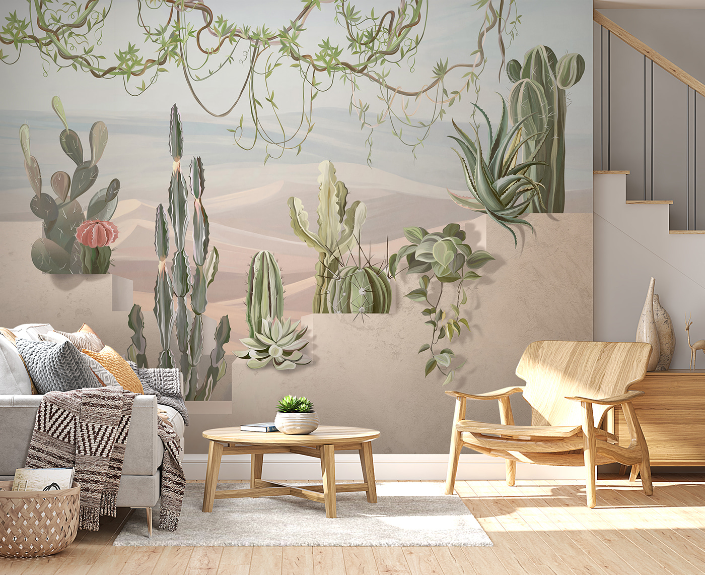 Wall mural of cacti and succulents
