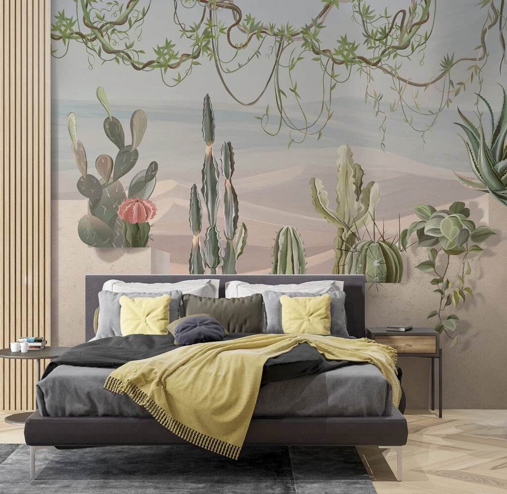 Wall mural of cacti and succulents