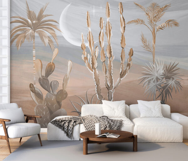 Fotomurales Paisaje desértico con cactus y palmeras (SKU: u96444) Fotomurales Fotomurales Paisaje desértico con cactus y palmeras (SKU: u96444)