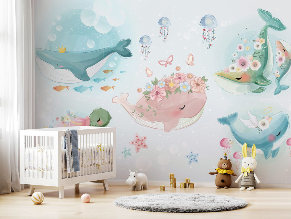 Group of cartoon whales