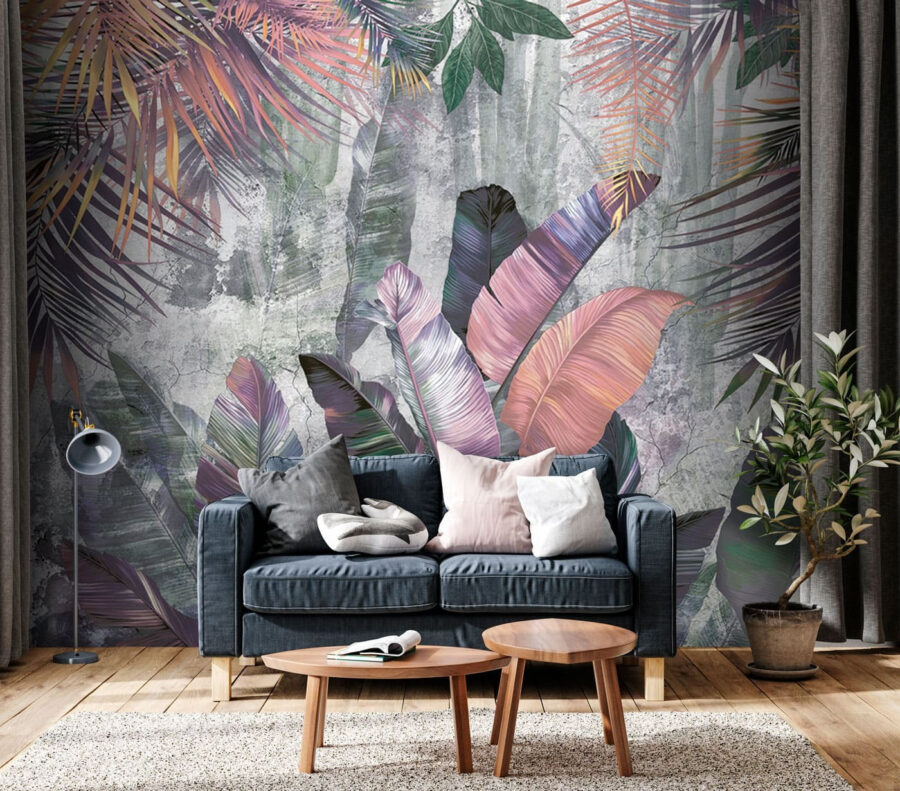 Papel pintado con hojas de colores