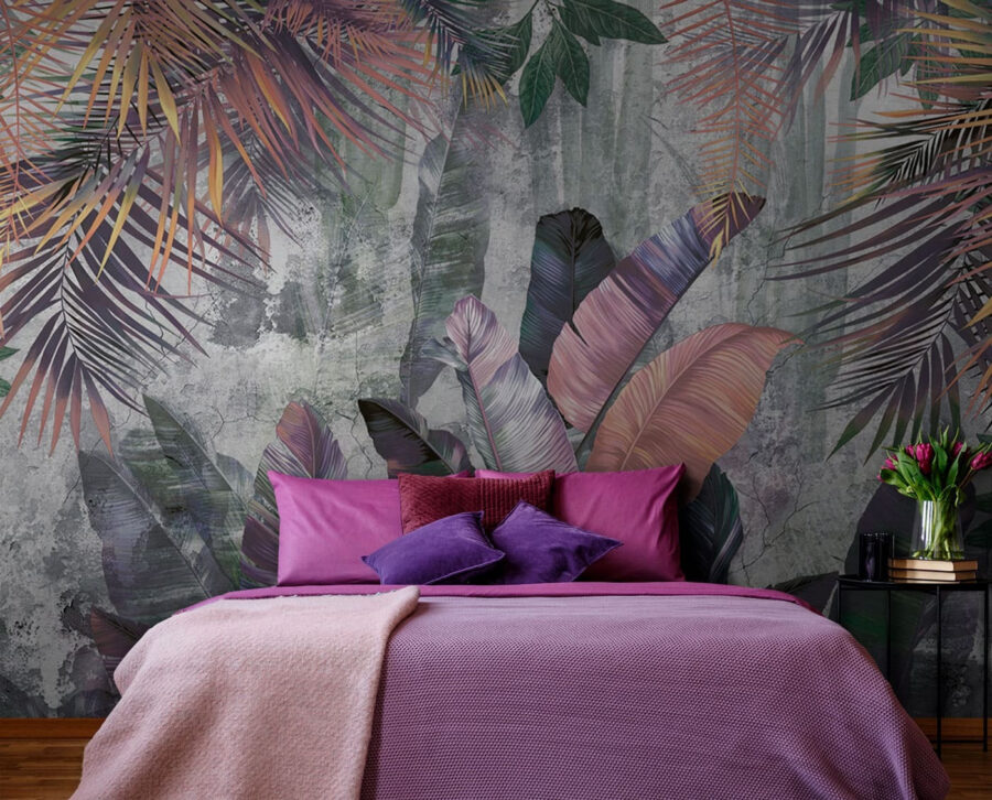 Papel pintado con hojas de colores
