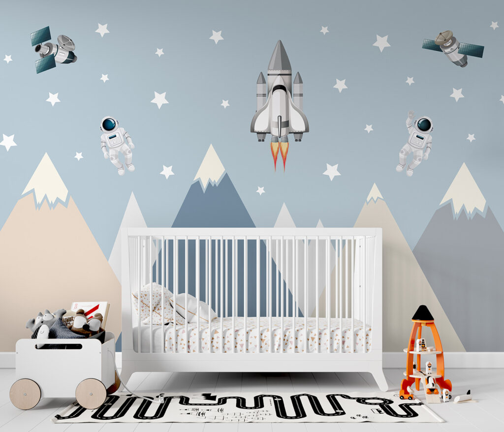 Space shuttle and astronaut in the sky