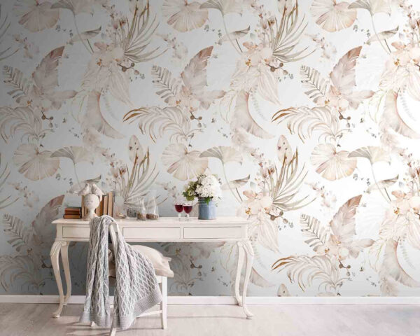 Fotomurales Fotomurales Patrón de flores y hojas (SKU: u96322)