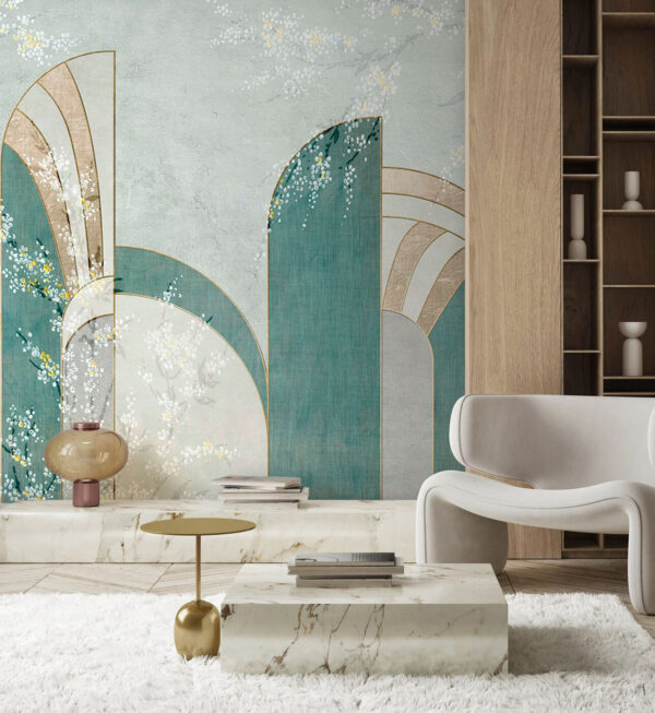 Papel pintado con flores y arcos Papel pintado con flores y arcos