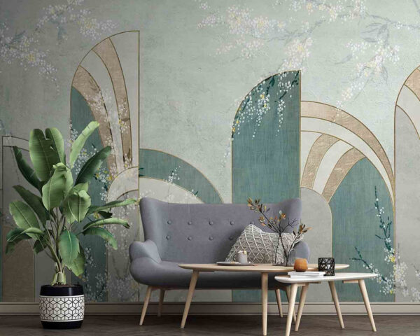 Papel pintado con flores y arcos Papel pintado con flores y arcos