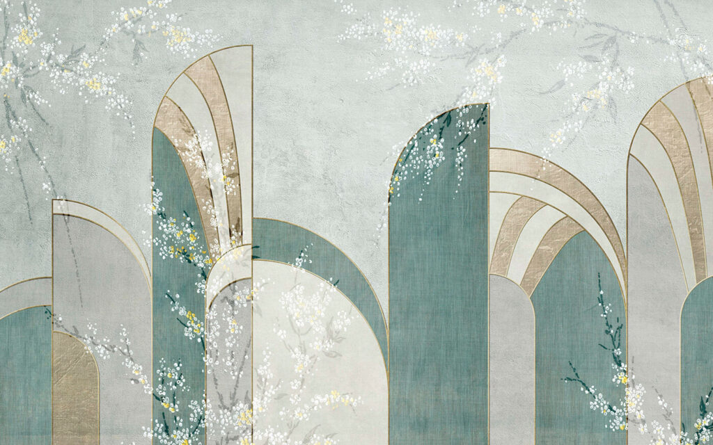 Papel pintado con flores y arcos Papel pintado con flores y arcos
