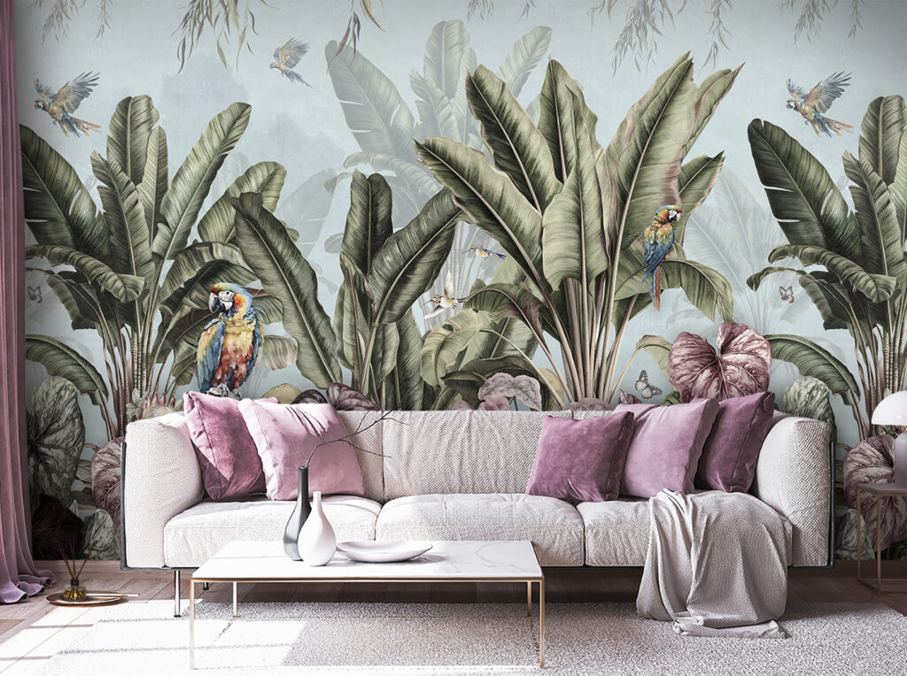 u96259pig38 1024x764 - Papel pintado con plantas y pájaros tropicales - tegory