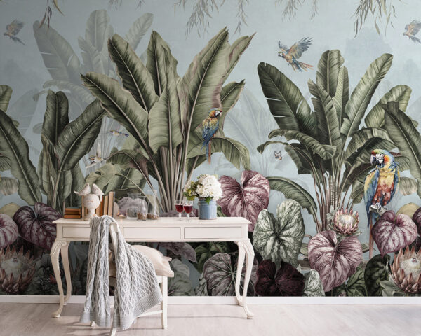 u96259pig5 600x480 - Papel pintado con plantas y pájaros tropicales - tegory